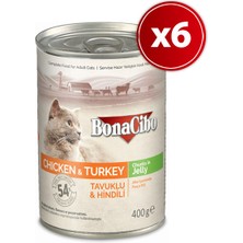 BonaCibo Jöleli Tavuk ve Hindili Yaş Kedi Maması 400 gr X6 Adet