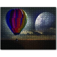 Cakapuzzle  Uçan Balon Ufukta Ay Görseli 120 Parça Puzzle Yapboz Mdf (Ahşap)
