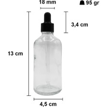 Afracam 100 cc Şeffaf Damlalık Metal Siyah Sızdırmaz Kapaklı 100 ml Dropper Cam Serum Şişesi 1 Adet