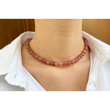 Mucize Taş Çilek Kuvars Taşı Doğaltaş Kolye 8 mm