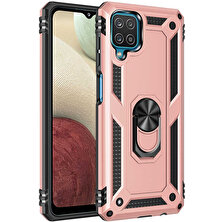 Case World Samsung Galaxy A22 4g ile Uyumlu Kapak Military Yüzüklü Stantlı Panzer Tank ile Uyumlu Kılıf - Rose Gold