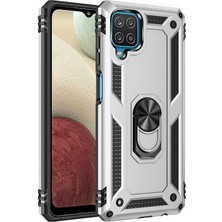 Case World Samsung Galaxy A22 4g ile Uyumlu Kapak Military Yüzüklü Stantlı Panzer Tank ile Uyumlu Kılıf - Gri