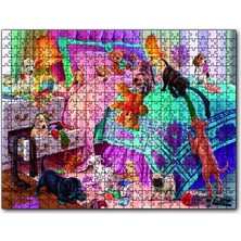 Cakapuzzle  Yatak Odasında Sevimli Yavru Köpekler 120 Parça Puzzle Yapboz Mdf (Ahşap)