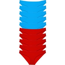 Royaleks 10 Adet Süper Eko Set Likralı Kadın Slip Külot Kırmızı Mavi