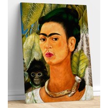 MonoStella Frida Kahlo Maymun ile Otoportre Kanvas Tablo