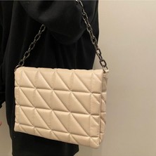 Desingshop Kadın Kapitoneli Metal Zincirli Bej Omuz Çantası Dsbh6ı9