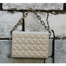 Desingshop Kadın Kapitoneli Omuz Çantası Krem DSH7766309