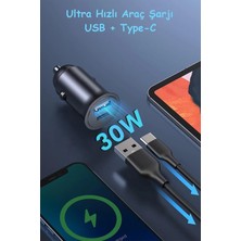 Hiqonic Type-C ve USB Girişli Araç Metal Çakmaklık Şarj Aleti Çift Girişli Araba Şarj Cihazı Soketi