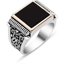 Harem Altın Gümüş Siyah Taşlı Erkek Yüzük