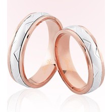 Harem Altın Rose Beyaz Şeritli Altın Alyans 6008