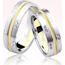 Harem Altın Beyaz Sarı Şeritli Altın Alyans 1704-4