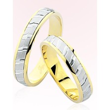 Harem Altın Sarı Beyaz Şeritli Altın Alyans 6809