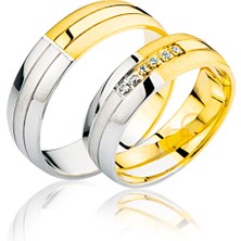 Harem Altın Sarı - Beyaz Taşlı Altın Alyans 2005-3