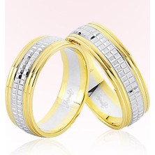 Harem Altın Sarı Beyaz Şeritli Altın Alyans 7104