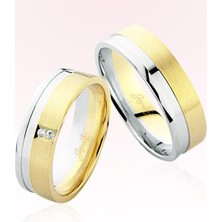 Harem Altın Sarı Beyaz Bombeli Altın Alyans 5708