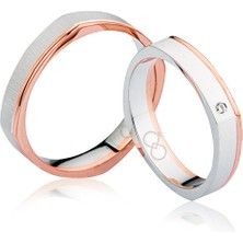 Harem Altın Rose Beyaz Kare Altın Alyans 1905-3