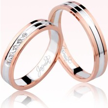 Harem Altın Rose Beyaz Şeritli Altın Alyans 1604-3