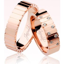 Harem Altın Rose Çizgili Taşlı Altın Alyans 1203-1