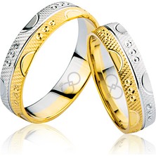 Harem Altın Sarı Beyaz Desenli Altın Alyans 3204-3