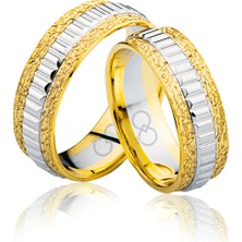 Harem Altın Sarı  Beyaz Şeritli Altın Alyans 3205-3