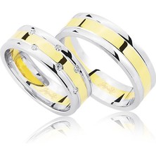 Harem Altın Beyaz Sarı Şeritli Taşlı Altın Alyans 2701-3