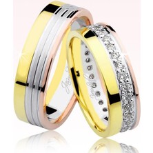 Harem Altın Üç Renk Taşlı Altın Alyans 0205-2