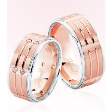 Harem Altın Rose Beyaz Şeritli Altın Alyans 4505