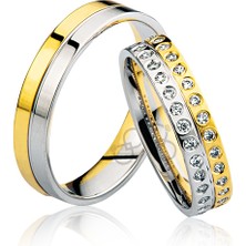 Harem Altın Sarı Beyaz Ful Taşlı Alyans 2405-1