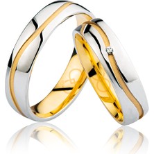 Harem Altın Beyaz Sarı Oluklu Altın Alyans 2204-3