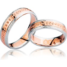 Harem Altın Beyaz Rose Şeritli Altın Alyans 3302-3