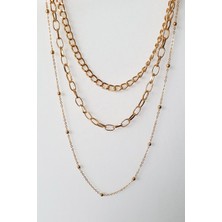 More & Else Kadın Altın Kaplama Üç Sıra Zincir Kombin Kısa Boy Kolye