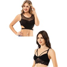 Royaleks Kota 4 Adet Siyah Tül Modelli Dantelli Büstiyer