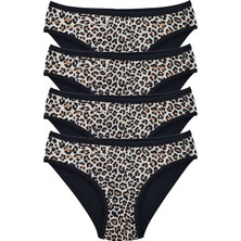 Royaleks 4 Adet Leopar Desenli Likralı Yumuşak Dokulu Kadın Slip Külot