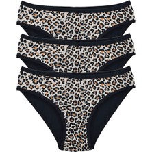 Royaleks 3 Adet Leopar Desenli Likralı Yumuşak Dokulu Kadın Slip Külot