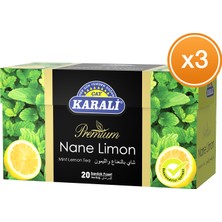 Karali Çay Premium Bardak Poşet Nane Limon Çayı 20'li x 3 Paket