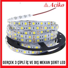 Aciko 3 Çipli Iç ve Dış Mekan Şerit LED 1-2-3-4-5-10-15 Metre Silikonsuz ( Iç Ortam )-Günışı-10 Metre