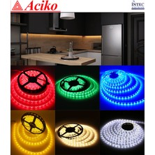 Aciko 3 Çipli Silikonsuz Şerit LED Iç Mekan LED Tasarım Aydınlatması Kırmızı-10 Metre