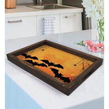 Bk Gift Halloween Tasarımlı Doğal Ahşap Tepsi-1