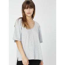 Fabrika Talita Gri Melanj V Yaka Kadın T-Shirt