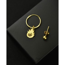 Papatya Silver 925 Ayar Gümüş Altın Kaplama Kazıma Ateş Figürlü Halka ve Top Küpe