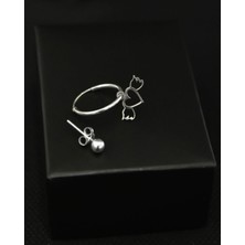Papatya Silver 925 Ayar Gümüş Kanatlı Kalp Figürlü Halka ve Top Küpe