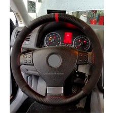 Gürler Oto Aksesuar Vw Golf 5 Dikmeli Direksiyon Kılıfı Alkantra Karbon Kırmızı