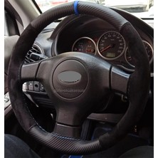 Gürler Oto Aksesuar Sbr Brz Uyumludur Dikmeli Direksiyon Kılıfı Alkantra Karbon Mavi Yüzüklü