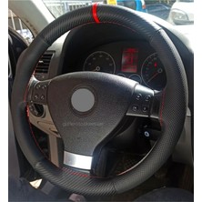 Gürler Oto Aksesuar Vw Eos Dikmeli Direksiyon Kılıfı Karbon Delikli Kırmızı Yüzüklü