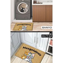 Buket Home Tom ve Jerry Kapı Önü Paspası Dekoratif Kapı Paspası Dış Mekân Paspas Ev Içi Paspası 45X70CM