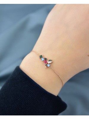 Papatya Silver 925 Ayar Gümüş Rose Kaplama Taşlı Kuş Bileklik