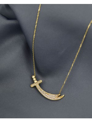 Papatya Silver 925 Ayar Gümüş Altın Kaplama Beyaz Taşlı Zülfikar Kolye