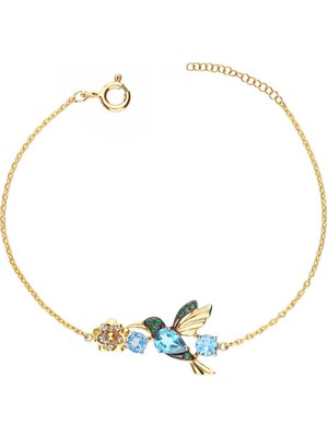 Papatya Silver 925 Ayar Gümüş Altın Kaplama Taşlı Sevgi Kuşu Bileklik