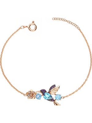 Papatya Silver 925 Ayar Gümüş Rose Kaplama Taşlı Sevgi Kuşu Bileklik