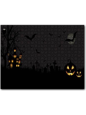 Caka Tablo Cakapuzzle  Cadılar Bayramı Dolunay Balkabakları Yarasalar 120 Parça Puzzle Yapboz Mdf (Ahşap)
